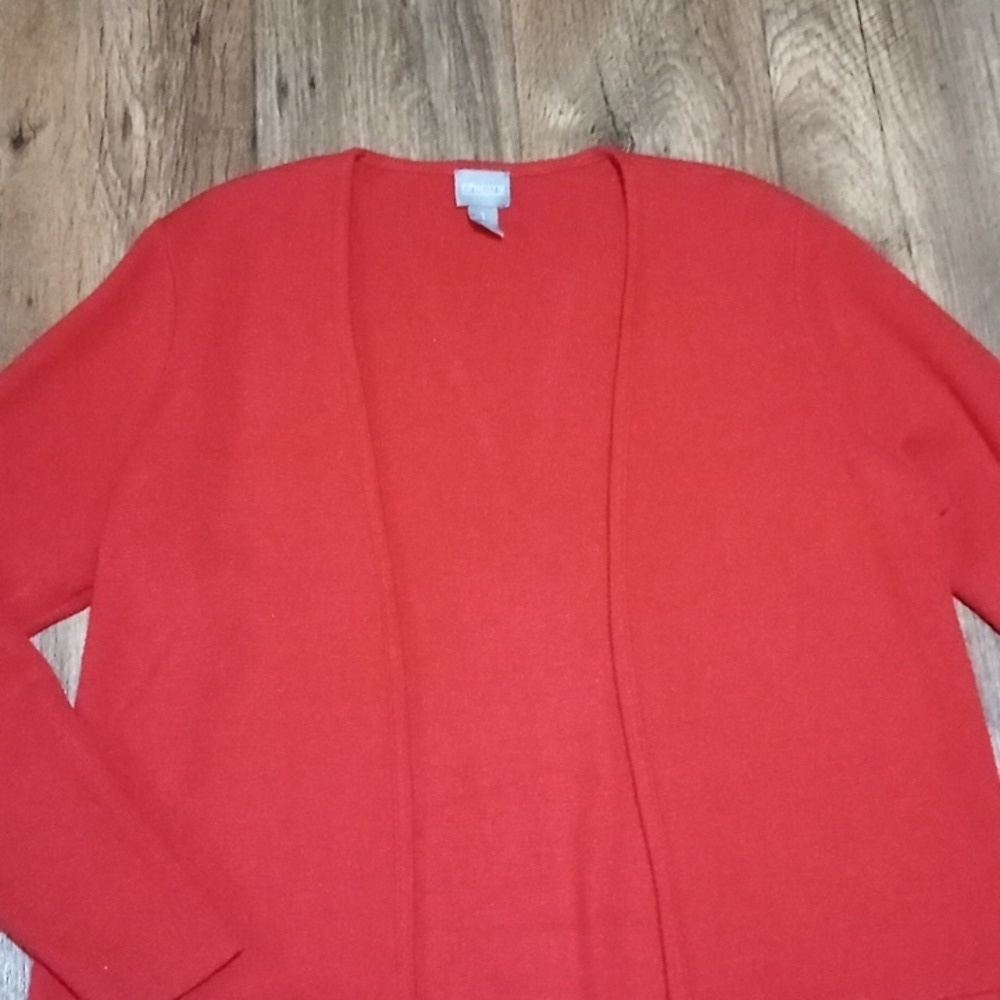 Chicos red open front cardigan